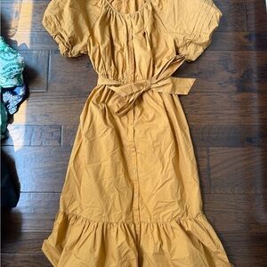 Chic Mustard Midi Dress with Belt
